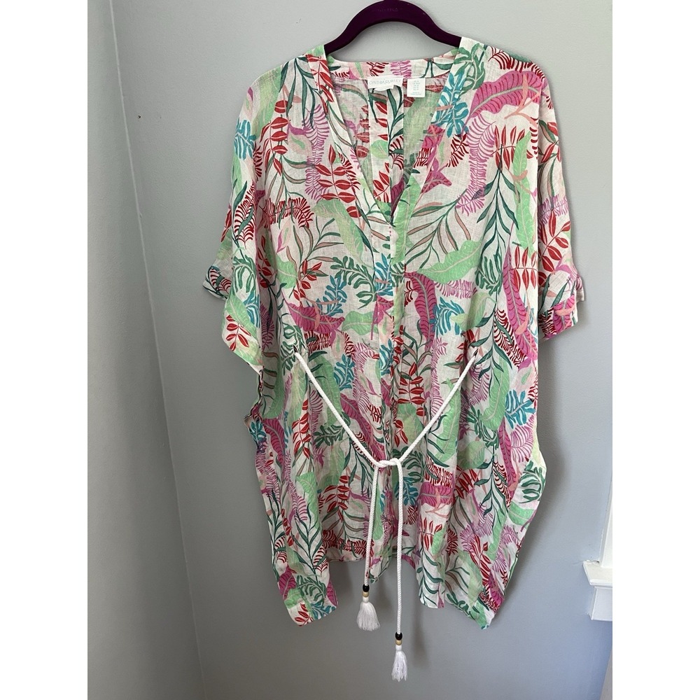 Cynthia Rowley Women's Size M Swimwear Cover‎ Up White Floral V-Neck 100% Linen